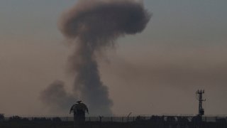 Smoke rises after a bombardment in the Gaza Strip.