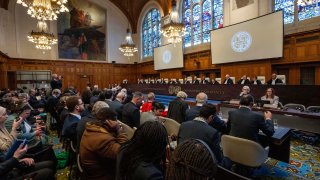 A view of the United Nations' highest court at the start of historic hearings in The Hague, Netherlands.