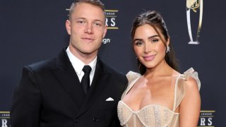 (L-R) Christian McCaffrey and Olivia Culpo attend the 12th annual NFL Honors at Symphony Hall on February 09, 2023