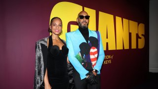 Swizz Beatz and Alicia Keys attend Giants: Art From The Dean Collection Of Swizz Beatz And Alicia Keys at Brooklyn Museum on February 06, 2024 in New York City. (Photo by Shareif Ziyadat/Getty Images)