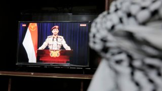 TV broadcast speech of Yemen’s Houthi Spokesperson Yahya Sare’e, on March 4, 2024, in Sana’a, Yemen. 