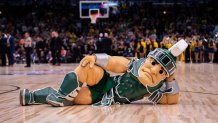 CHICAGO, IL - MARCH 17: Michigan State Spartans mascot Sparty is seen during the Big Ten Tournament championship game between the Michigan State Spartans and the Michigan Wolverines on March 17, 2019, at the United Center in Chicago, IL. (Photo by Patrick Gorski/Icon Sportswire via Getty Images)