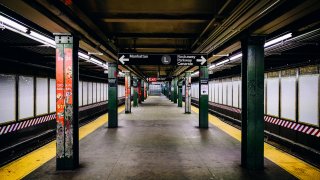 The platform stands empty at the Bedford L train subway station during rush hour in the Williamsburg neighborhood in the Brooklyn borough of New York, U.S., on Monday, June 8, 2020. Photographer: Nina Westervelt/Bloomberg via Getty Images