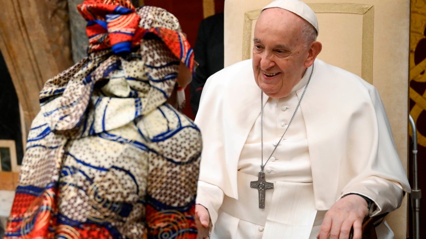 Pope Francis meets with participants in a workshop in the Vatican on Indigenous and scientific knowledge at the Apostolic Palace on March 14, 2024 in Vatican City, Vatican. Addressing participants in a workshop in the Vatican on Indigenous and scientific knowledge, Pope Francis stressed the need to preserve and value indigenous expertise to address the current climate and environment crisis.