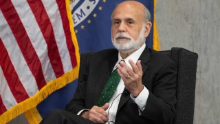 Former Federal Reserve Board Chair Ben Bernanke speaks during a discussion on “Perspectives on Monetary Policy” during the Thomas Laubach Research Conference at the Federal Reserve Board building in Washington, DC, May 19, 2023.