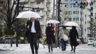 Pedestrians cross an intersection in the Shibuya district of Tokyo, Japan, on Tuesday, Feb. 6, 2024. 