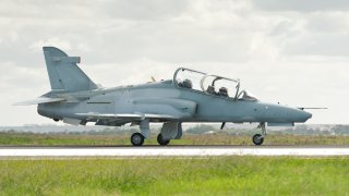 A BAE Systems Hawk taxying on a runaway.