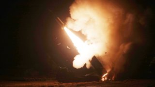 A U.S.-made Army Tactical Missile System (ATACMS) is fired during a joint training between the United States and South Korea, on October 05, 2022 at an undisclosed location.