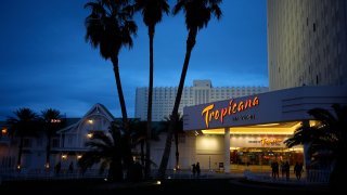 People walk outside of the Tropicana hotel-casino