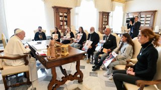 Pope Francis meets with relatives of Israeli hostages being held by Hamas.