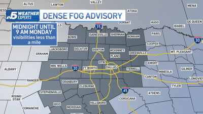 NBC 5 Forecast: Dense Fog Advisory into Monday morning; The sun returns by the afternoon