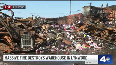 Massive fire destroys warehouse in Lynwood