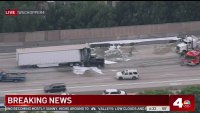 Pickup crashes into back of big rig trailer on 91 Freeway