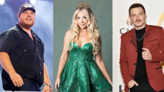 This combination of photos show, country musicians, from left, Luke Combs, Megan Moroney and Morgan Wallen. Combs leads the 2024 ACM Awards nominations with eight, and Moroney and Wallen are nominated for six each.