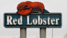 UNITED STATES - DECEMBER 19:  A Red Lobster logo hangs outside a restaurant in Pennsylvania, U.S., on Dec. 19, 2007. (Photo by Mike Mergen/Bloomberg via Getty Images)