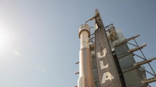 Boeing’s Starliner spacecraft atop the United Launch Alliance Atlas V rocket rolls out in Florida on Thursday, May 30, 2024.