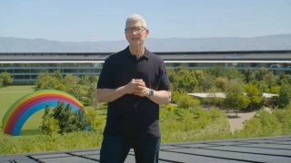 Apple CEO Tim Cook opens WWDC 2024 in Cupertino, California, on June 10, 2024.