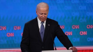 U.S. President Joe Biden pauses during the CNN Presidential Debate at the CNN Studios on June 27, 2024 in Atlanta, Georgia. President Biden and Republican presidential candidate, former U.S. President Donald Trump are facing off in the first presidential debate of the 2024 campaign.