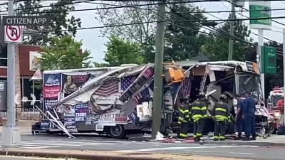 Bus covered in Trump signs crashes on Staten Island