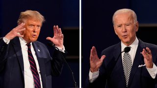 FILE - This combination of photos show President Donald Trump, left, and former Vice President Joe Biden during the first presidential debate on Sept. 29, 2020, in Cleveland.