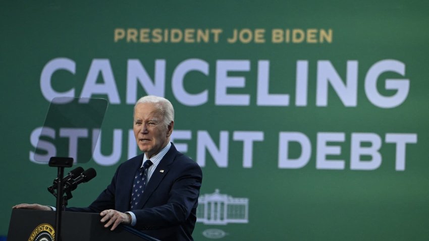 US President Joe Biden speaks about student loan relief at Madison College in Madison, Wisconsin, on April 8, 2024. 