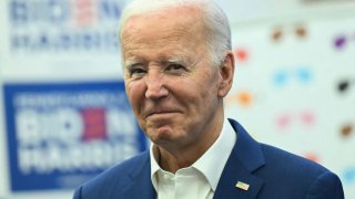 US President Joe Biden visits the Roxborough Democratic Coordinated Campaign Office in Philadelphia, Pennsylvania, on July 7, 2024. 