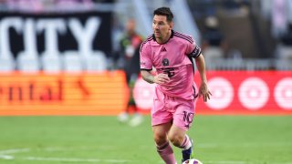 Lionel Messi #10 of Inter Miami controls the ball during the first half of the game against St. Louis City at Chase Stadium on June 01, 2024 in Fort Lauderdale, Florida. 