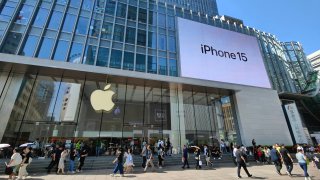 Customers are shopping for the iPhone 15 at the flagship store of Apple Smart Products on Nanjing Road Pedestrian Street in Shanghai, China, on May 24, 2024. 