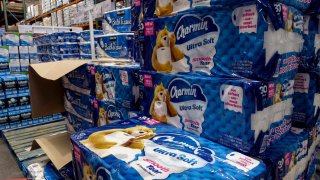 Proctor & Gamble Charmin brand bathroom tissues on display at a store in Vallejo, California, US, on Saturday, Oct. 7, 2023.