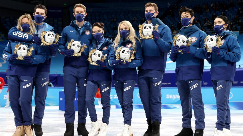 Silver medalists Team USA pose