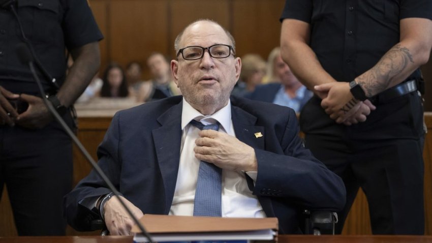 Harvey Weinstein appears for a pretrial hearing in Manhattan criminal court, Friday, July 19, 2024, in New York. The former Hollywood movie mogul appeared Friday ahead of a planned retrial on rape and sexual assault charges. (Adam Gray/Pool Photo via AP)