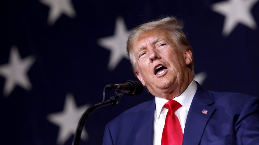 Former U.S. President Donald Trump delivers remarks during the Georgia state GOP convention at the Columbus Convention and Trade Center on June 10, 2023 in Columbus, Georgia. On Friday, former President Trump was indicted by a federal grand jury on 37 felony counts in Special Counsel Jack Smith’s classified documents probe. (Photo by Anna Moneymaker/Getty Images)