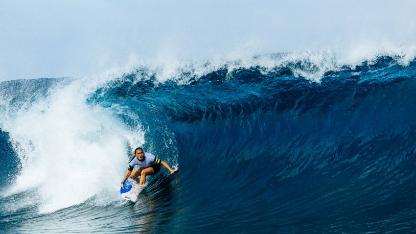 TEAHUPO’O, FRENCH POLYNESIA – JULY 23: Carissa Moore of team United States on day three of training for the Olympic Games Paris 2024 on July 23, 2024 in Teahupo’o, French Polynesia. (Photo by Ed Sloane/Getty Images)