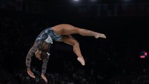 PARIS, FRANCE - JULY 28: Jordan Chiles of the United States performs her routine on the beam during the Women's Artistic Gymnastics Qualifiers on day two of the Olympic Games Paris 2024 at Bercy Arena on July 28, 2024 in Paris, France. (Photo by Steve Christo - Corbis/Corbis via Getty Images)