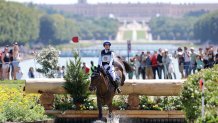 Frida Andersen from Sweden rides Box Leo in the course at the 2024 Paris Olympics on July 28, 2024.