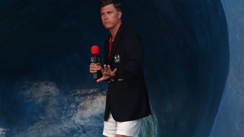 TEAHUPO’O, FRENCH POLYNESIA – JULY 28: TEAHUPO’O, FRENCH POLYNESIA – JULY 28: American actor and screenwriter Colin Jost films a segment as he covers Olympic Surfing in Tahiti for NBC  on July 28, 2024 in Teahupo’o, French Polynesia. (Photo by Sean M. Haffey/Getty Images)