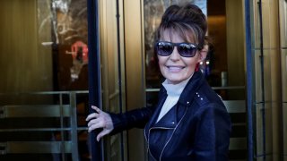 Sarah Palin, 2008 Republican vice presidential candidate and former Alaska governor, arrives for her defamation lawsuit against The New York Times, at the U.S. Courthouse in the Manhattan borough of New York City on Feb. 14, 2022.