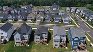 An aerial view shows a subdivision that has replaced the once rural landscape in Hawthorn Woods, Illinois.