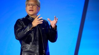 Jensen Huang, co-founder and chief executive officer of Nvidia Corp., speaks during the Dell Technologies World conference in Las Vegas, Nevada, US, on Monday, May 20, 2024. 