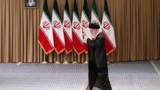 Iran’s Supreme Leader Ayatollah Ali Khamenei waves before voting in the country’s presidential election, in Tehran, Iran July 5, 2024. 