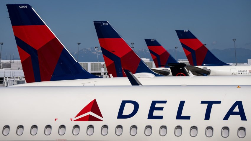 Delta Air Lines planes are seen parked at Seattle-Tacoma International Airport on June 19, 2024 in Seattle, Washington.