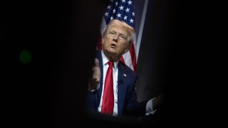 Republican presidential candidate former President Donald Trump participates in a question-and-answer session at the National Association of Black Journalists convention in Chicago, July 31, 2024.