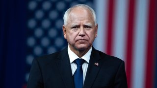 Minnesota Gov. Tim Walz, the running mate of Vice President Kamala Harris, Democratic nominee for president, attends a rally to kick off their campaign at the Liacouras Center in Philadelphia, Pa., on Tuesday, August 6, 2024. 