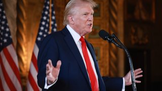 Republican presidential candidate former President Donald Trump speaks during a press conference at his Mar-a-Lago estate on August 08, 2024, in Palm Beach, Florida. 