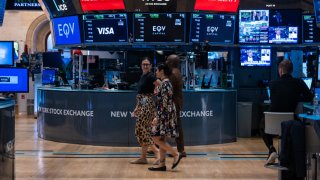 Traders work on the New York Stock Exchange (NYSE) floor on August 08, 2024 in New York City. 