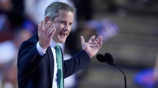 Adam Kinzinger, former U.S. Rep. (R-IL) speaks onstage on Day 4 of the Democratic National Convention (DNC) at the United Center in Chicago, Illinois, U.S., August 22, 2024. 