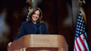 Democratic presidential nominee and U.S. Vice President Kamala Harris speaks on Day 4 of the Democratic National Convention (DNC) at the United Center in Chicago, Illinois, U.S., August 22, 2024. 