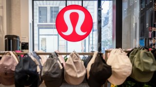 Signage at a Lululemon store in New York, US, on Thursday, Aug. 22, 2024. Lululemon Athletica Inc. is scheduled to release earnings figures on August 29. 