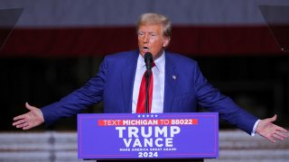 Republican presidential nominee and former U.S. President Donald Trump speaks during a visit to Alro Steel manufacturing plant in Potterville, Michigan, U.S. August 29, 2024.