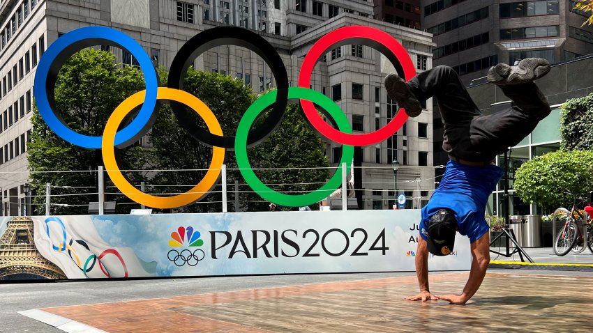 Breakdancer in front of Philadelphia's Comcast Plaza.